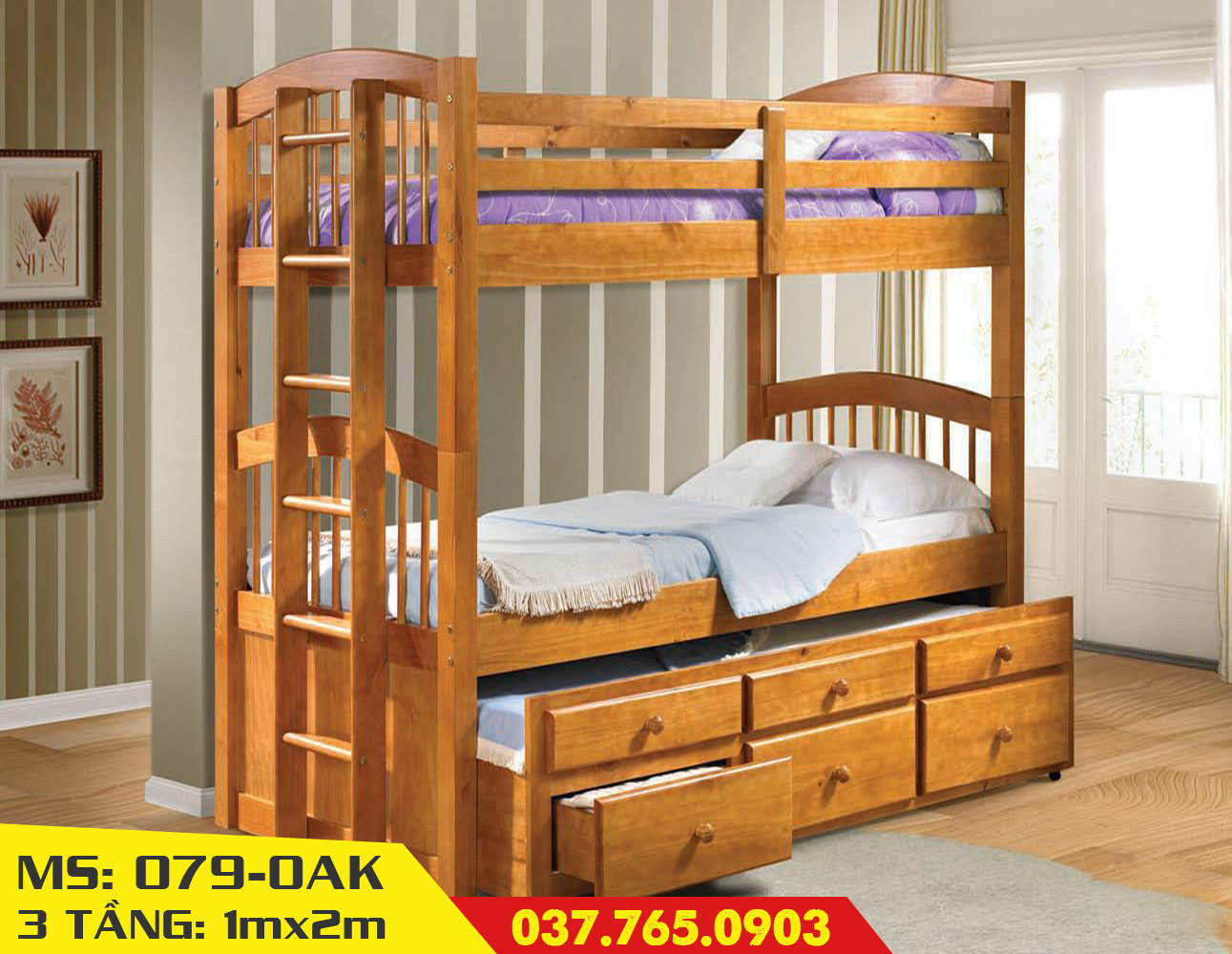Với kiểu dáng độc đáo và phong cách hiện đại, giường 3 tầng màu vàng gỗ trở thành món đồ nội thất được yêu thích trong năm