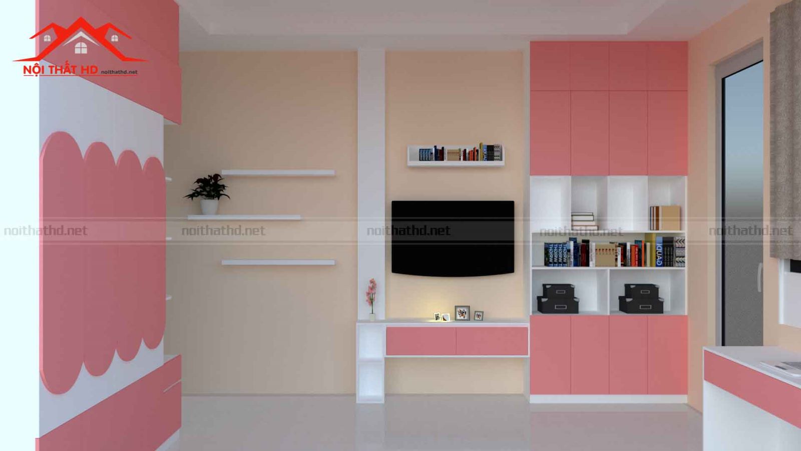 Thiết kế thi công nội thất phòng ngủ bé gái nhà khách tại TP Quảng Ngãi 2021