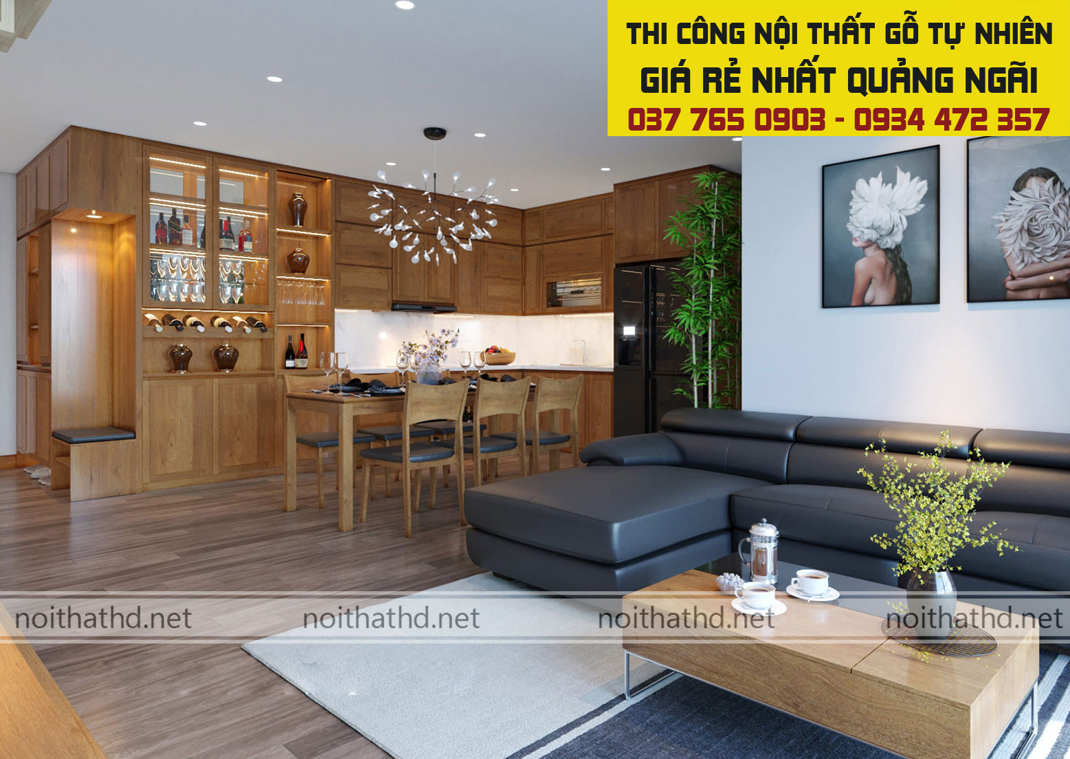 Thiết kế thi công nội thất gỗ tự nhiên giá rẻ tại Quảng Ngãi