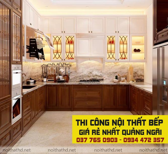 Thiết kế thi công tủ bếp tân cổ điển tại Quảng Ngãi